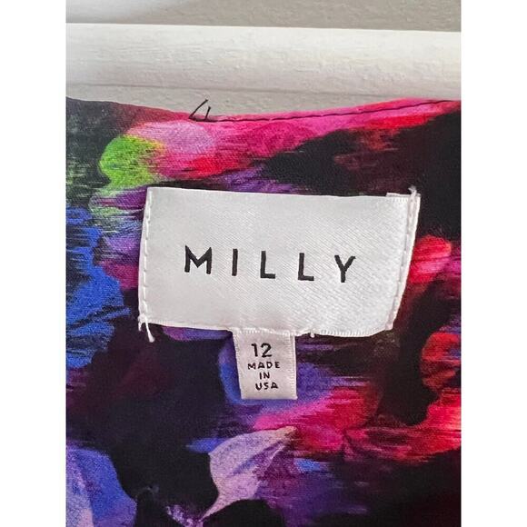 Milly Monet Jewel Floral Printed A Line Long Sleeve Black Multicolor Dress 12 - Picture 5 of 13